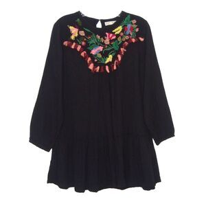 Zara Girls Collection Embroidered Tassel Trim Black Ruffled Hem Dress Size 11/12